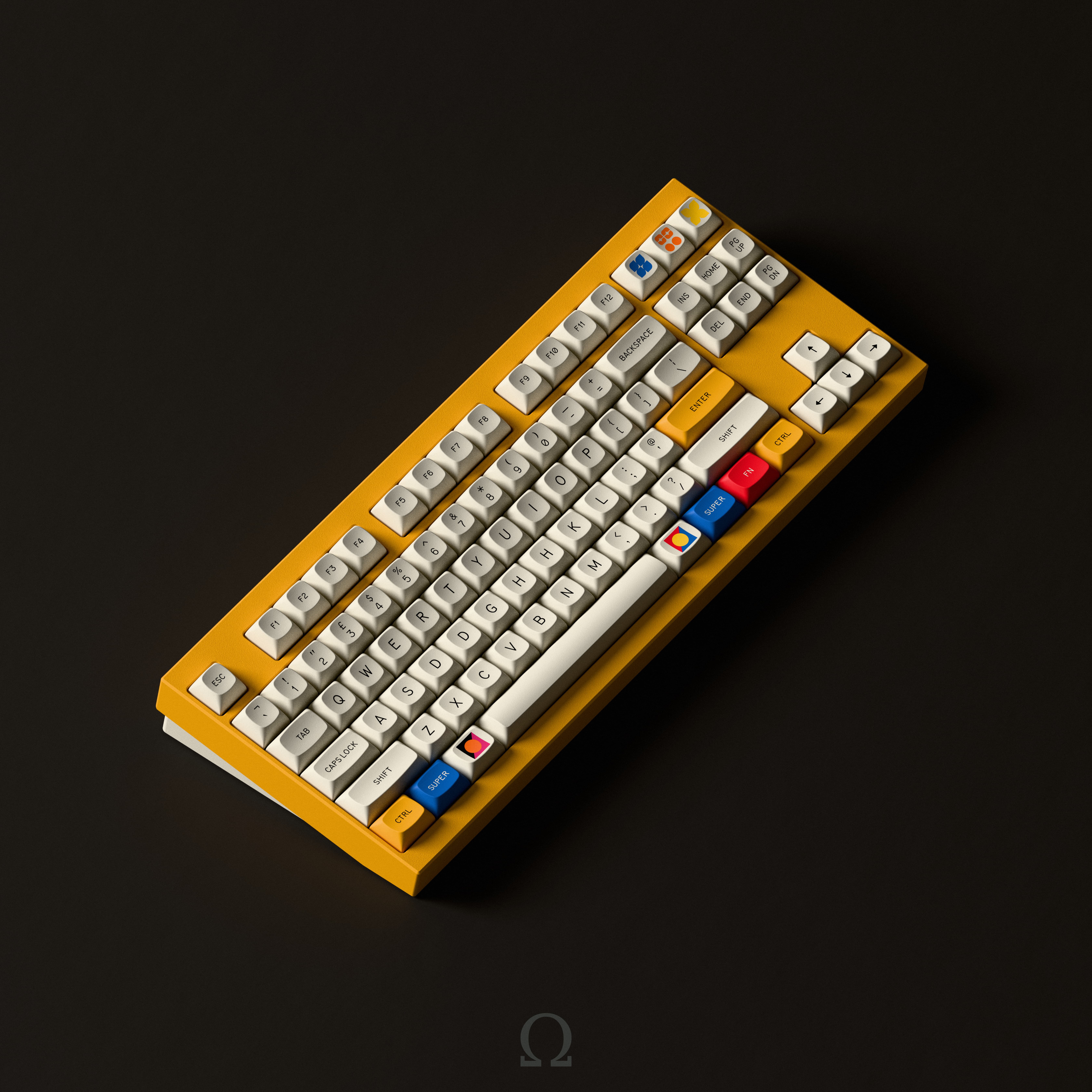 GMK Moderne keyboard in a yellow case
