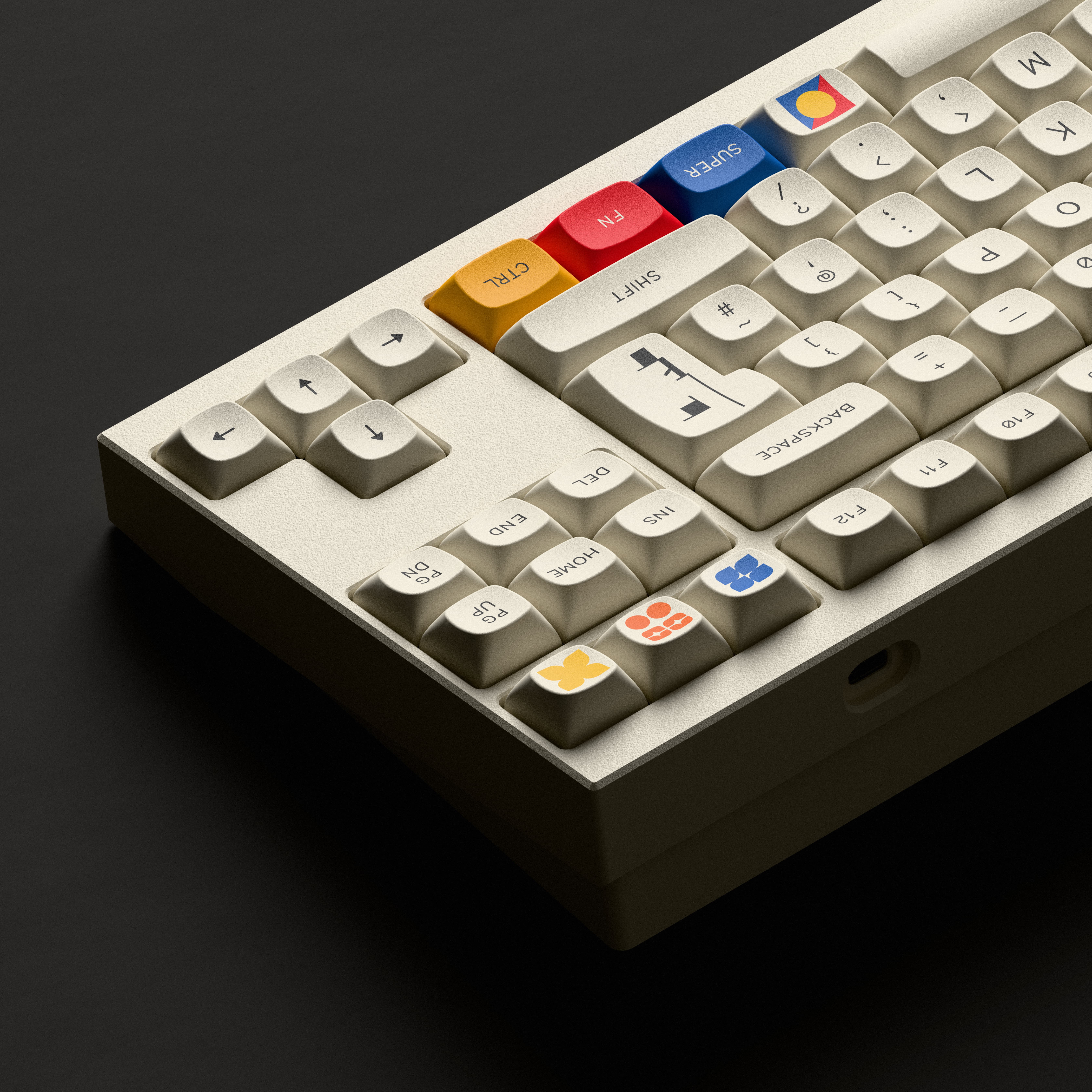 GMK Moderne keycaps on a beige keyboard